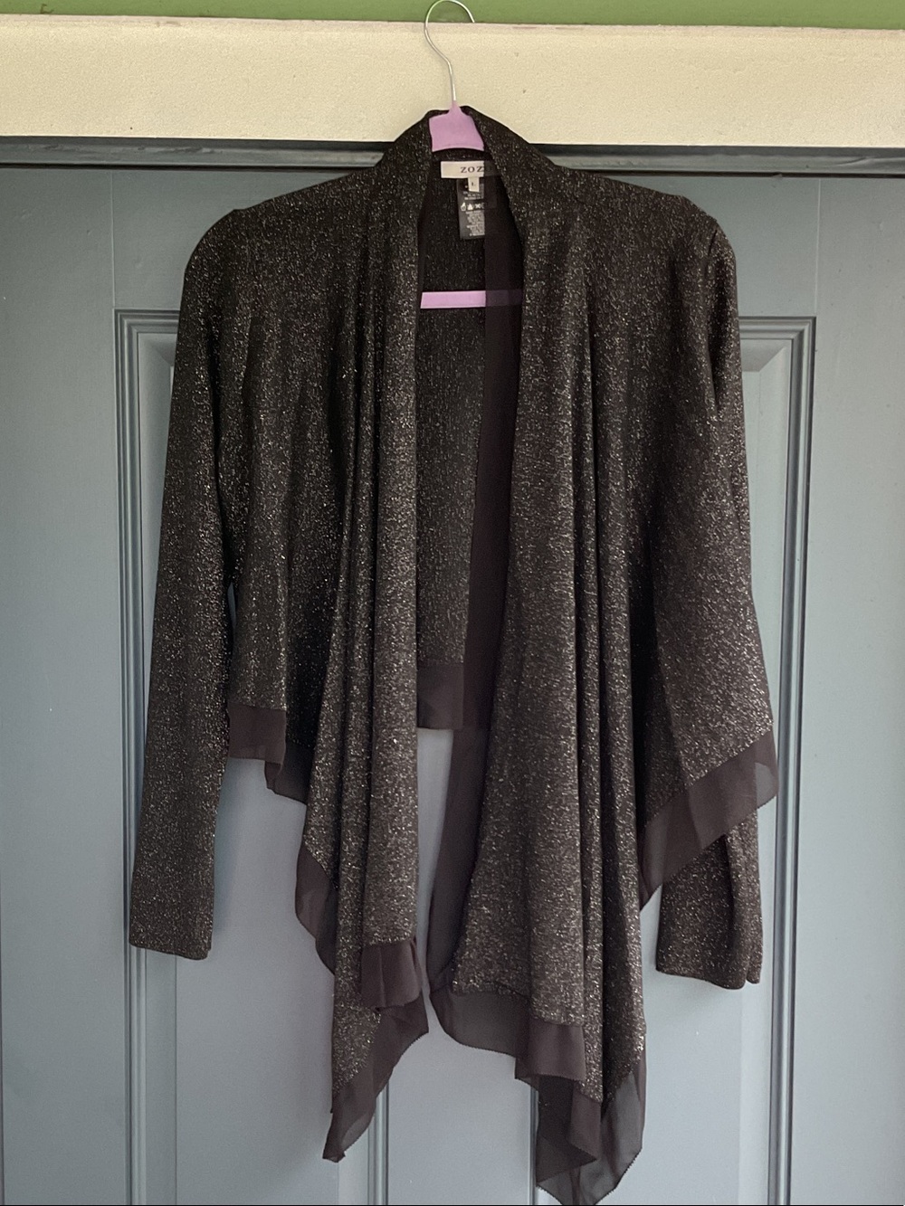 Zozo NWT Black Metallic Open-Front Draped Cardigan, Size L